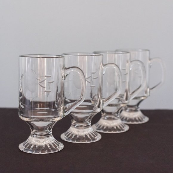 Vintage Princess House Irish Coffee Mugs  |  Etched Glass - Picture 1 of 6